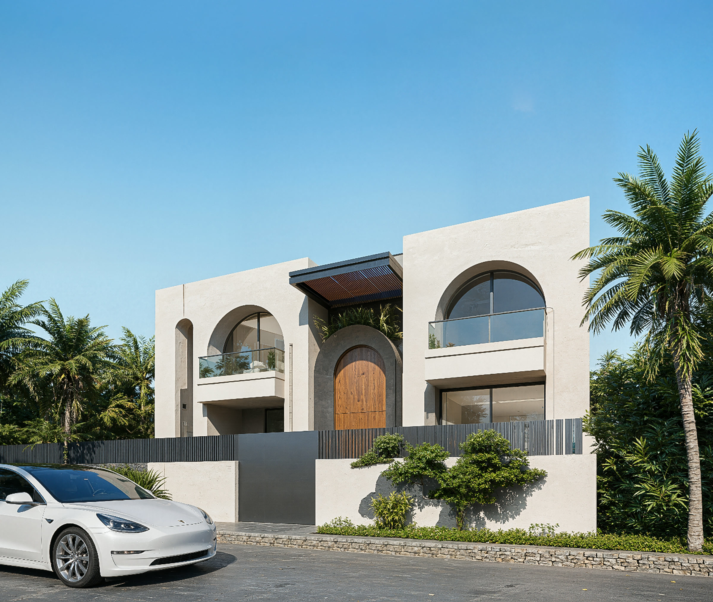 Façade ouest villa Marrakech sous soleil rasant, illustration thermique isolation extérieure