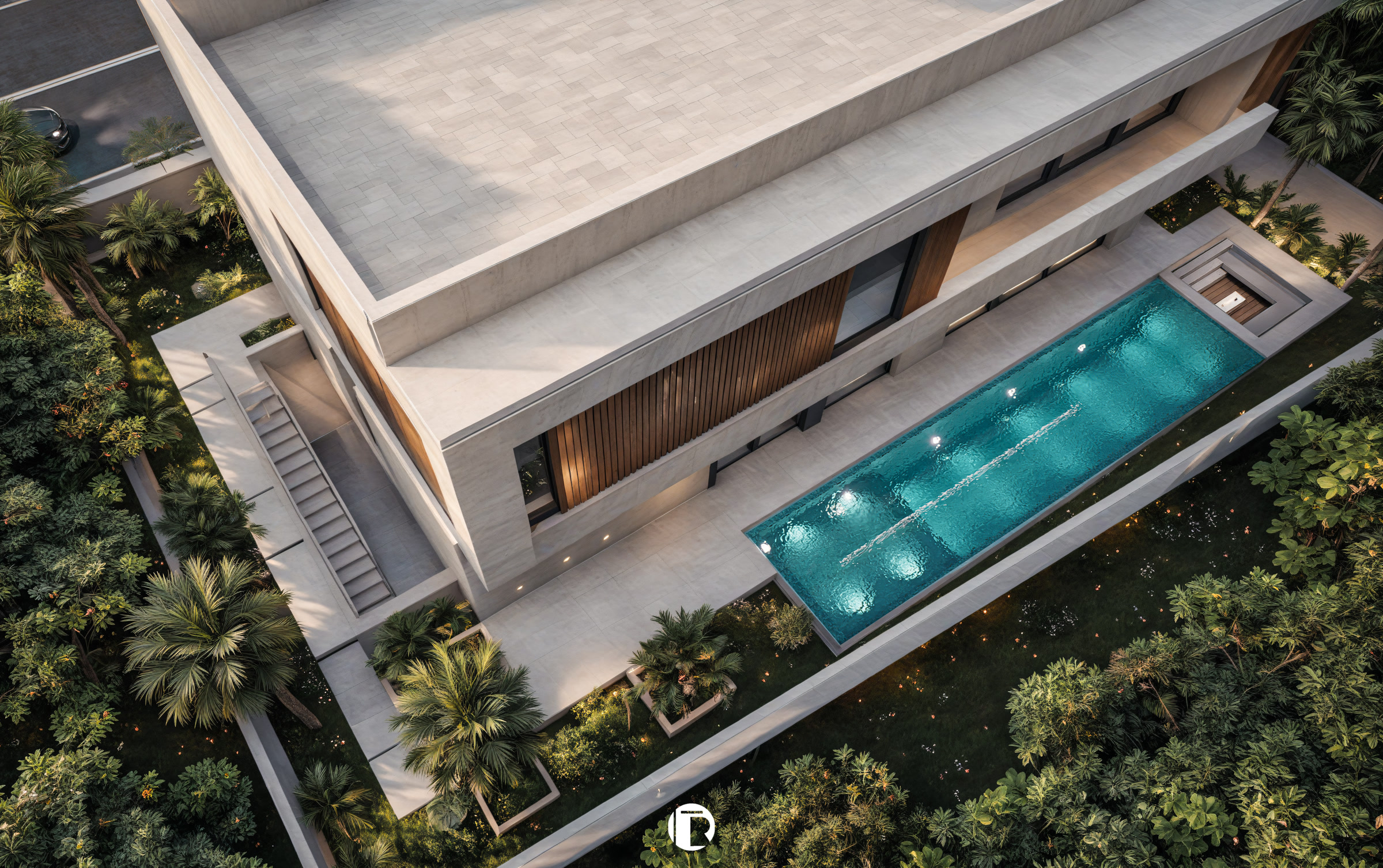 Villa Marrakech Palmiers Targa piscine débordement salon terrasse bassin feu et jardin ouvert sur la verdure